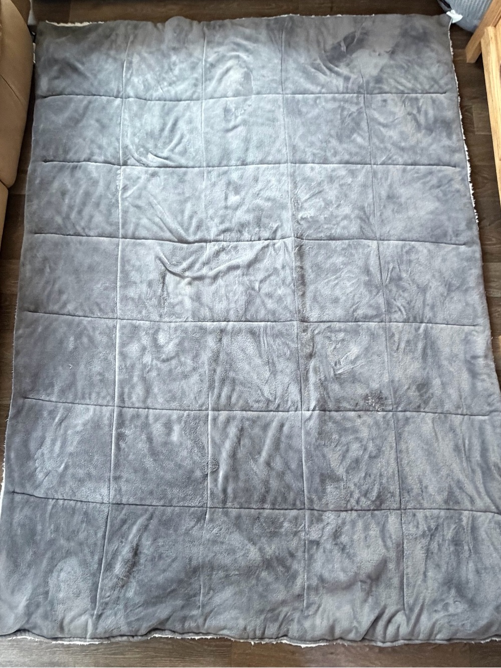 Square Stitch Twin Size Plush Gray Blanket